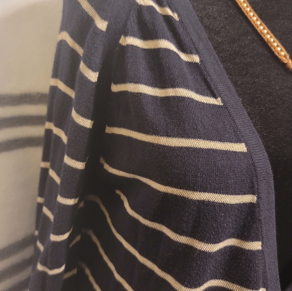 Banana Republic navy blue and gold cardigan, front buttons - Picture 2 of 4